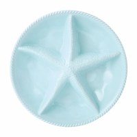 14" Round Light Blue Five Compartment Starfish Melamine Dish