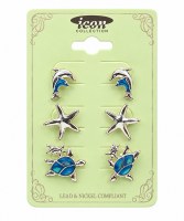Set of Three Blue and Silver Sea Life Earrings
