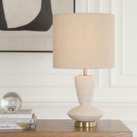 26" Beige and Distressed Bronze Textured Table Lamp