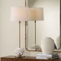 36" Distressed Bronze and White Faux Coral Base Coastal Table Lamp