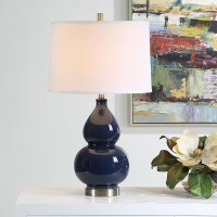 26" Dark Blue Double Tear Drop Ceramic Table Lamp