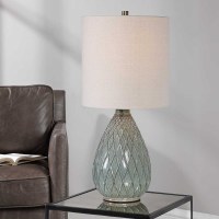 28" Blue and Brown Weave Coastal Ceramic Table Lamp