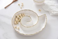 10" Round White and Gold Rim Ceramic Spiral Serving Dish by Pampa Bay