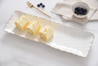 7' x 20" White and Gold Rim Ceramic Tray by Pampa Bay