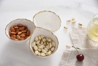 9" Round White and Gold Rim Three Compartment Ceramic Dish by Pampa Bay