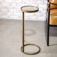10" Round Gold Metal and Glass Accent Table