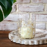 4.3" Pressed White Flower Glass Votive