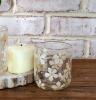 3.5" Pressed White Flower Glass Votive
