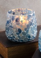 5" Blue Mosaic Glass Votive