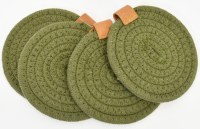 Set of Four 4" Round Green Cotton Coasters