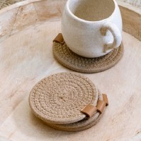 Set of Four 4" Round Sand Cotton Coasters
