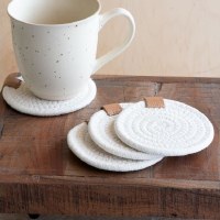 Set of Four 4" Round White Cotton Coasters