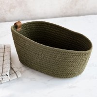 12" x 8" Olive Green Fabric Basket With Handle