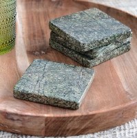 Set of Four 4" Sq Green Marble Coasters