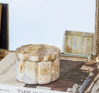 4" Round Beige Leopard Marble Scallop Box