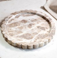 12" Round Beige Marble Scallop Edge Tray