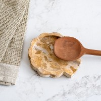 5.5" Beige Leopard Marble Scallop Edge Spoon Rest