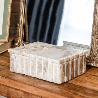 9" x 6" Beige Leopard Marble Scallop Side Box