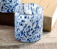 3" Blue and White Speckle Glass Votive