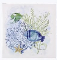 9" Sq Two Fish With a Seafan Coastal Canvas