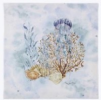 9" Sq Jellyfish With a Seafan Coastal Canvas
