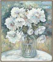 46" x 40" White Flowers in a Vase Framed Botanical Canvas