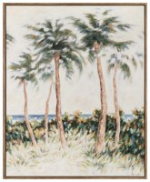 44" x 36" Five Palm Trees on the Beach Framed Coastal Canvas