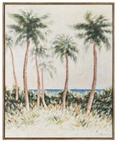 44" x 36" Six Palm Trees on the Beach Framed Coastal Canvas
