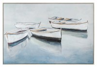 32" x 48" Five White Boats Framed Coastal Canvas