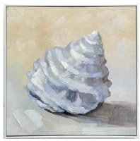 20" Sq Seashell Facing Upwards Framed Coastal Canvas