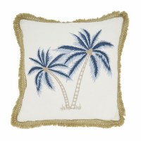 18" Square Blue Palms Embroidered Pillow