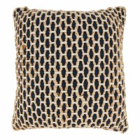 18" Square Navy Blue and Jute Net Pillow