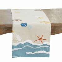 70" Beach Scene Embroidered Coastal Table Runner