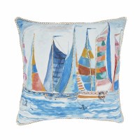 20" Square Multicolor Sailboats Outdoor Coastal Pillow