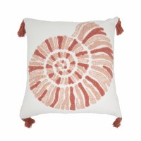 20" Square Coral Nautilus Embroidered Coastal Pillow