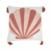 20" Square Coral Scallop Embroidered Coastal Pillow