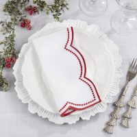20" Sq Red Dot Wavy Edge Christmas Cloth Napkin