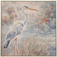 39" Sq Blue Heron Coastal Canvas Framed