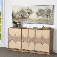 68" White Washed Woven Three Door Credenza