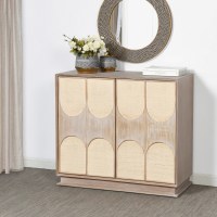 38" White Washed Woven Two Door Cabinet