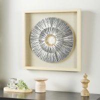 24" Sq White and Blue Paper Seashell Circle Shadow Box