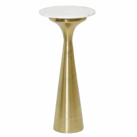 10" Round White Marble Top and Bronze Base End Table