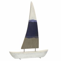 24" White, Blue, and Brown Wood Sailboat Statue