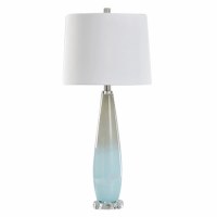 29" Beige and Blue Glass Table Lamp