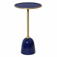 12" Round Dark Blue and Gold Metal End Table