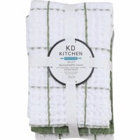 Set of Three 30" x 20" Green Waffle Kitchen Towels
