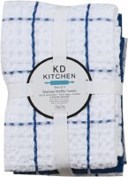 Set of Three 30" x 20" Dark Blue Waffle Kitchen Towels