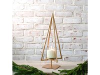 18" Gold Metal Christmas Tree and Glass Votive Holder