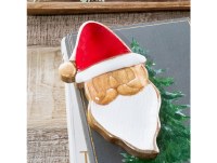11" Red Santa Claus Face Wood Serving Dish