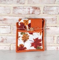 Autumn Leaf Pot Holder and Two Kitchen Towels Set Fall and Thanksgiving